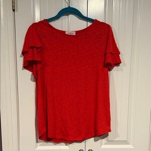 Kaileigh Red Short Sleeve Ruffle Top